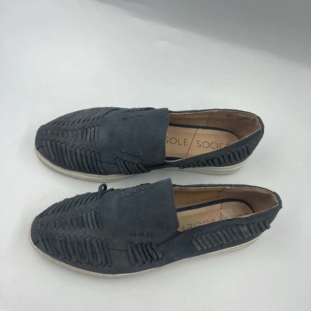 Sole Society‎ Woven Gray Blue Cow Suede Casual Loafer Leather Slip On Women's 10